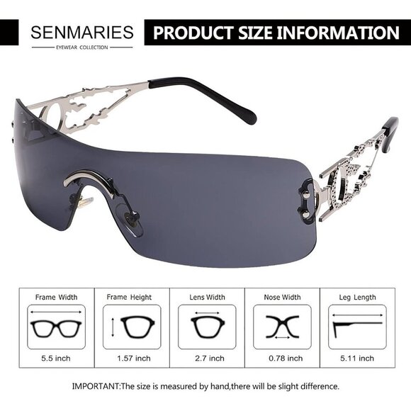 Rimless Y2K Rectangle Black Sunglasses for Women and Men Vintage Retro Eyewear main image 5